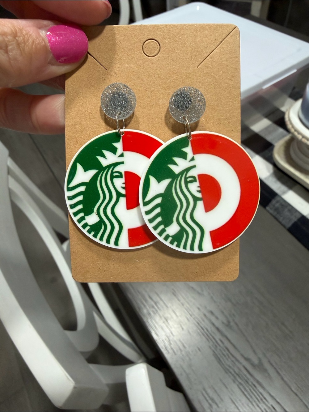 Starbucks/Target-Inspired Green, Red & White Round Earrings